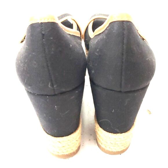 Tory Burch Majorca Peep-Toe Black Canvas Wedge - Sze 39/US 8 - Picture 4 of 6